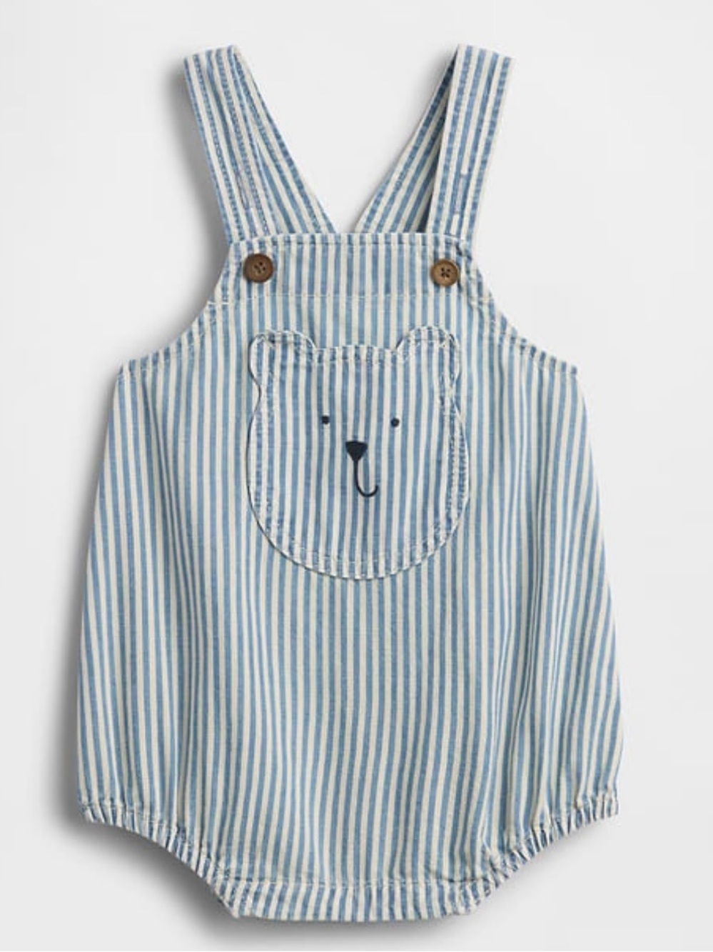 GAP baby denim Blue and White Striped Bear Pocket bubble overalls